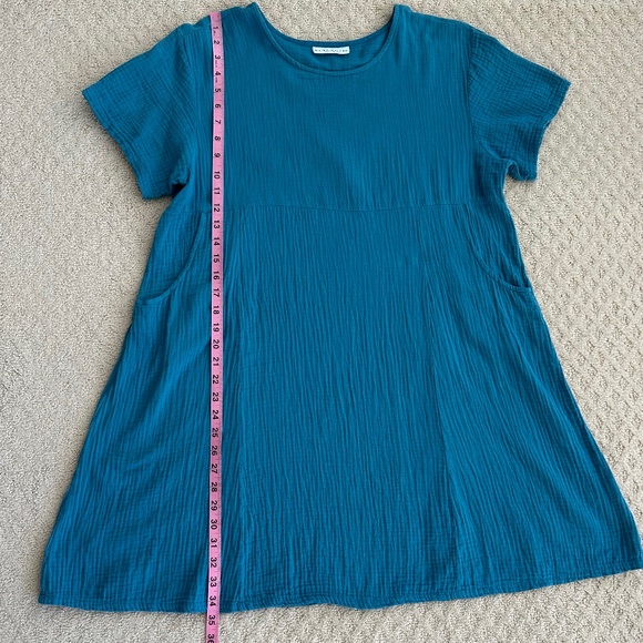 Bryn Walker Mara Cotton Gauze Tunic Dress Teal XS Lagenlook Summer Beach Casual - Picture 9 of 11
